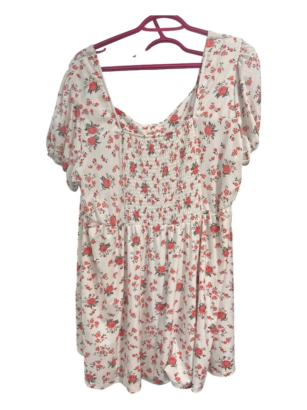 mySTYLE Floral Smocked Babydoll Dress – Women’s 1X – Cream Pink Floral - Picture 5 of 5